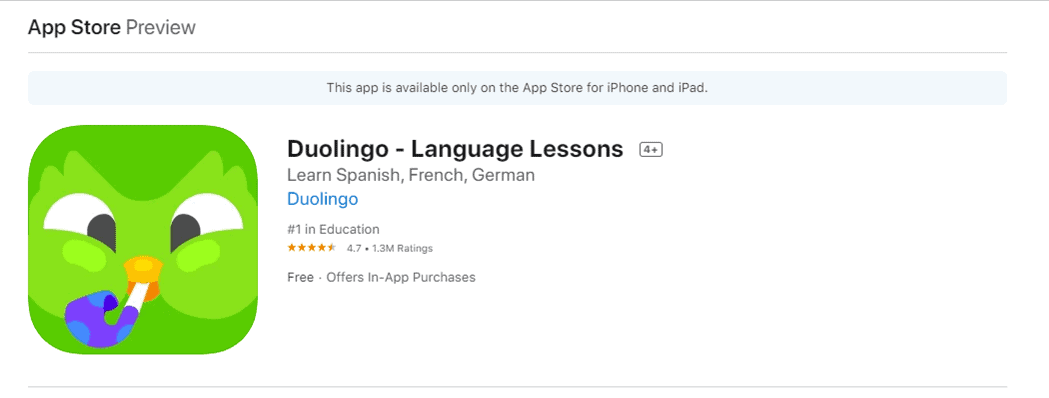 Duolingo reaches number1 in education app on Apple store
