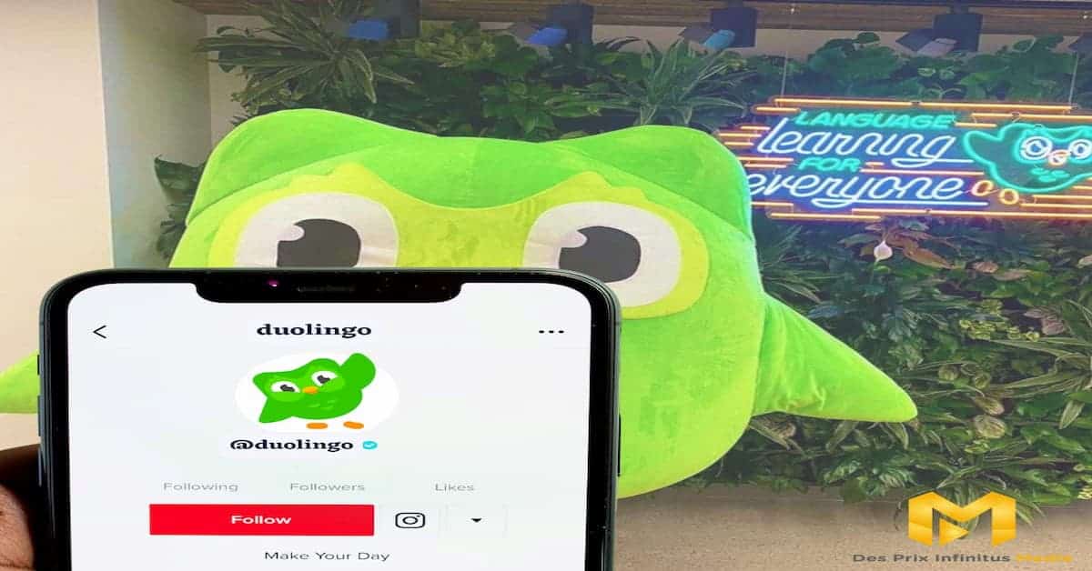 Phone showing Duolingo's TikTok account