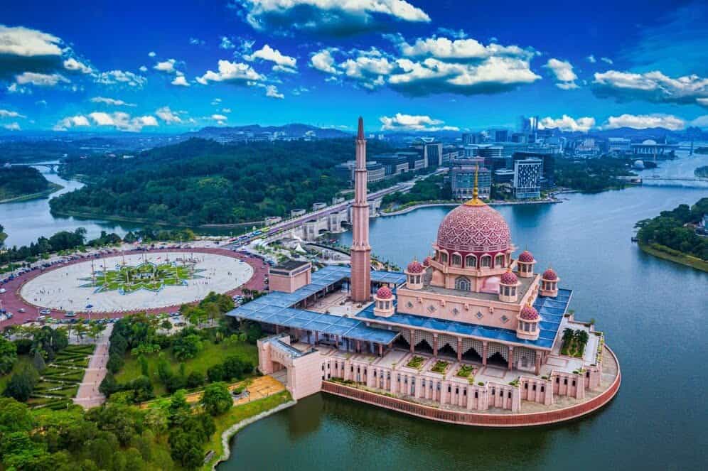 Mosque located above a lake at Putrajaya