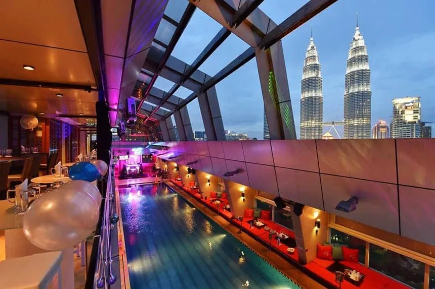 The KL SkyBar showcasing the KL Skyline with its pool and bar