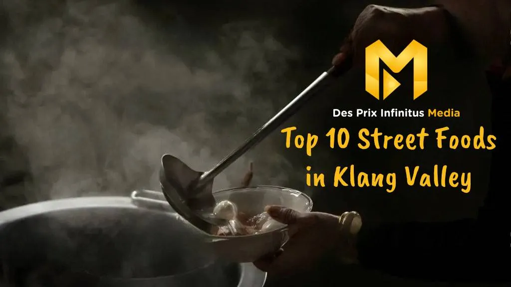 A hawker cooking noodles with a black background featuring the Des Prix Infinitus Logo and the article title