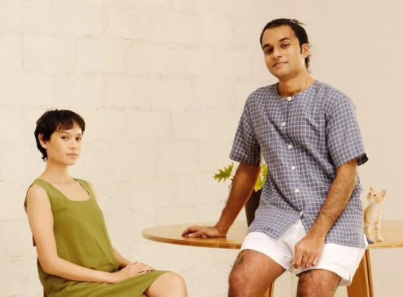 Two models wearing the clothes of Li's Atelier