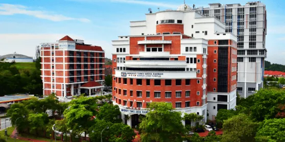 a wide shot of the Facade of Universiti Tunku Abdul Rahman.