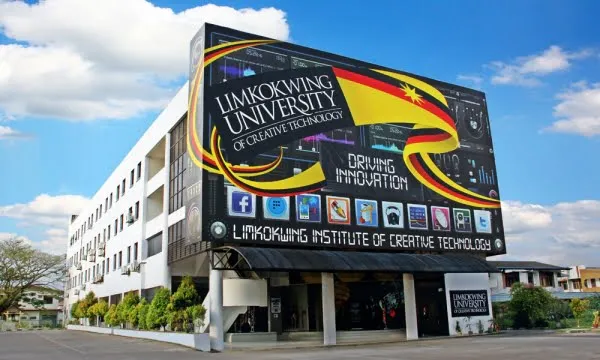 A wide shot of Limkokwing University.