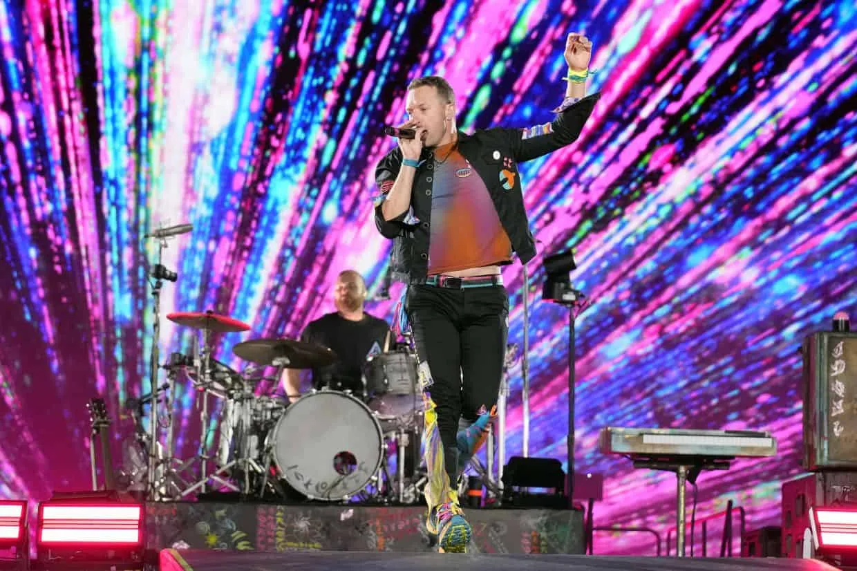 Chris Martin of Coldplay doing his magic while live on tour.