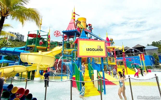 A wide shot of the slides at LEGOLAND Malaysia's waterpark