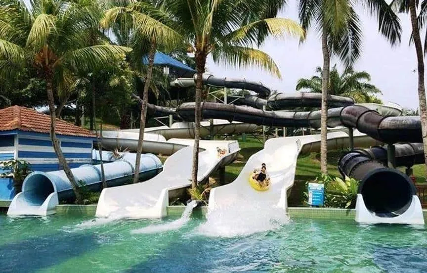 The many slides at the A'Famosa waterpark in Melaka.