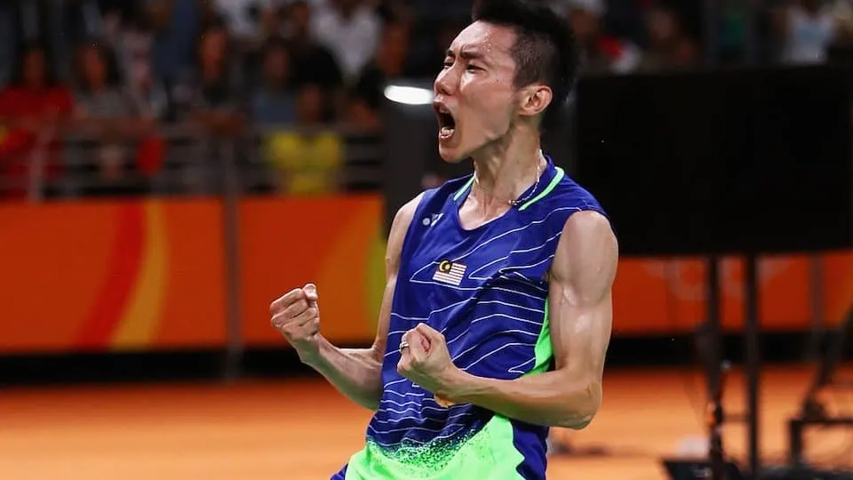 Lee Chong Wei celebrating a win at the olympics