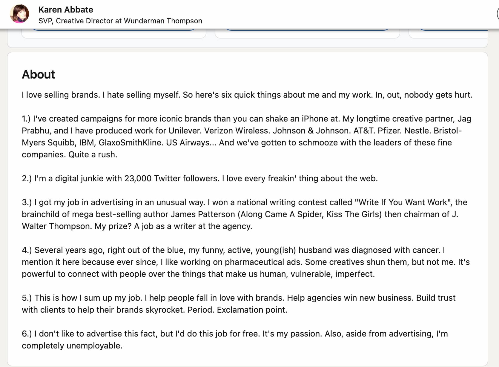 Karen Abbate-About-LinkedIn