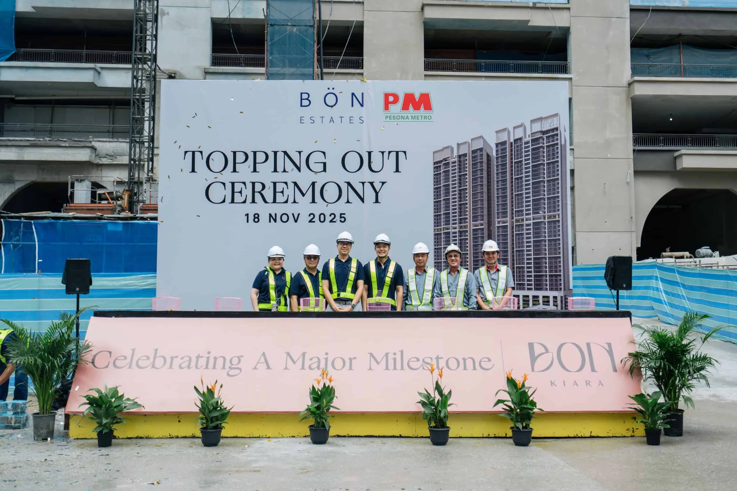 Seven VIPs commemorate Bon Kiara topping-off with a blessing ceremony and the symbolic release of 410 birds.