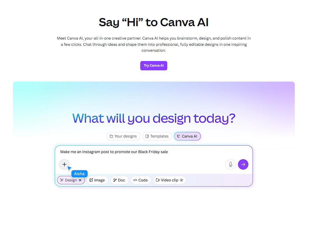 Featuring Canva AI Homepage