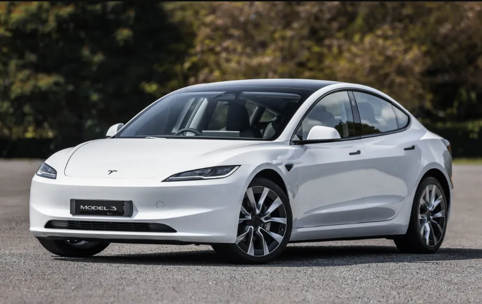 Tesla Model 3 shown from the left front angle.