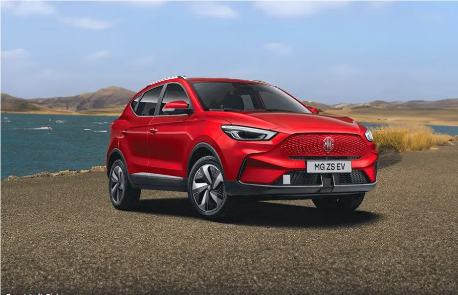Left front view of the MG ZS EV electric car.