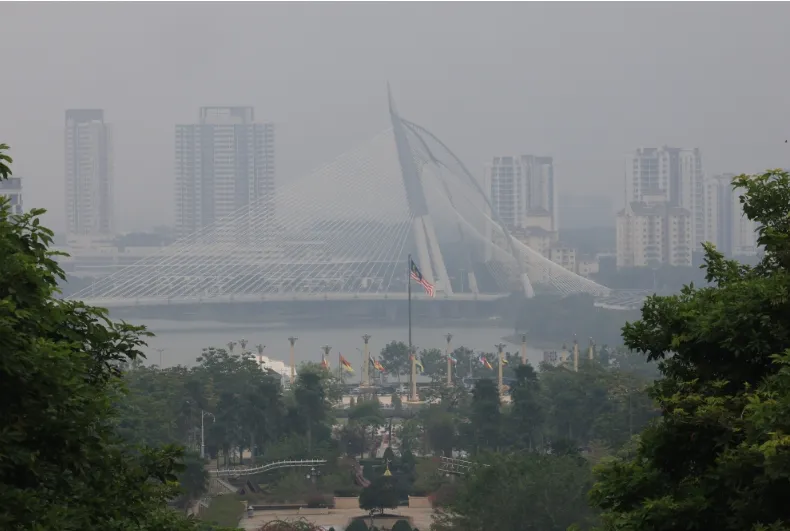 A view of Putrajaya enveloped in haze on August 25 2026.