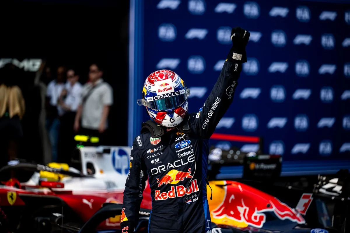 Red Bull's Max Verstappen celebrates after winning the Bahrain Grand Prix in Malaysia